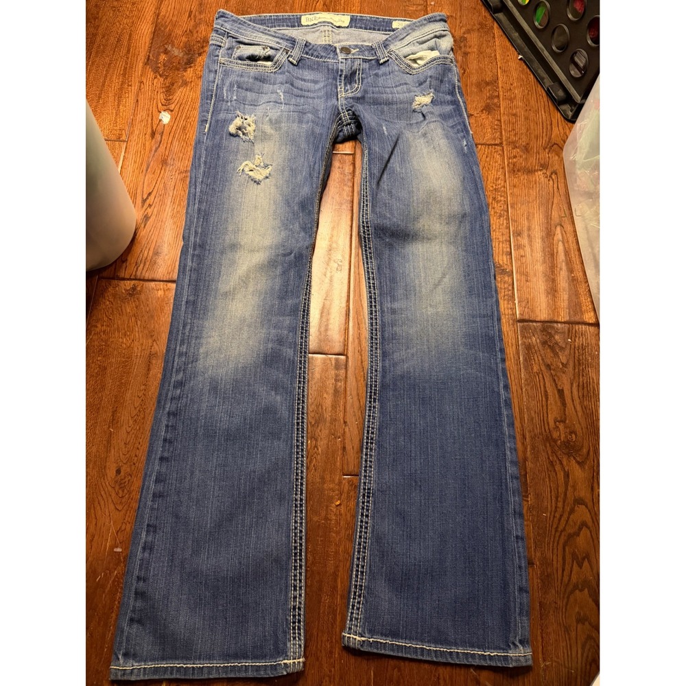 BKE Starlite Distressed Bootcut Jeans Womens 29R Medium Wash Blue Denim
